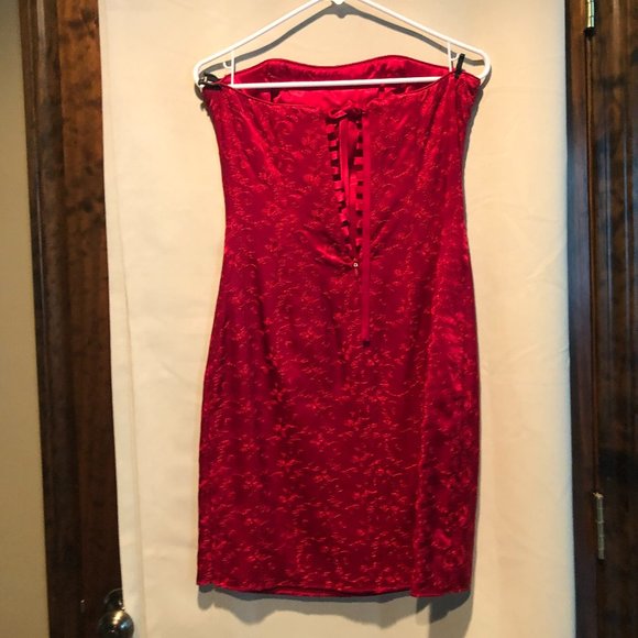 Jessica McClintock Red Satin Strapless Dress ~ Corset Back & Wrap ~ Size 6 - Picture 3 of 9
